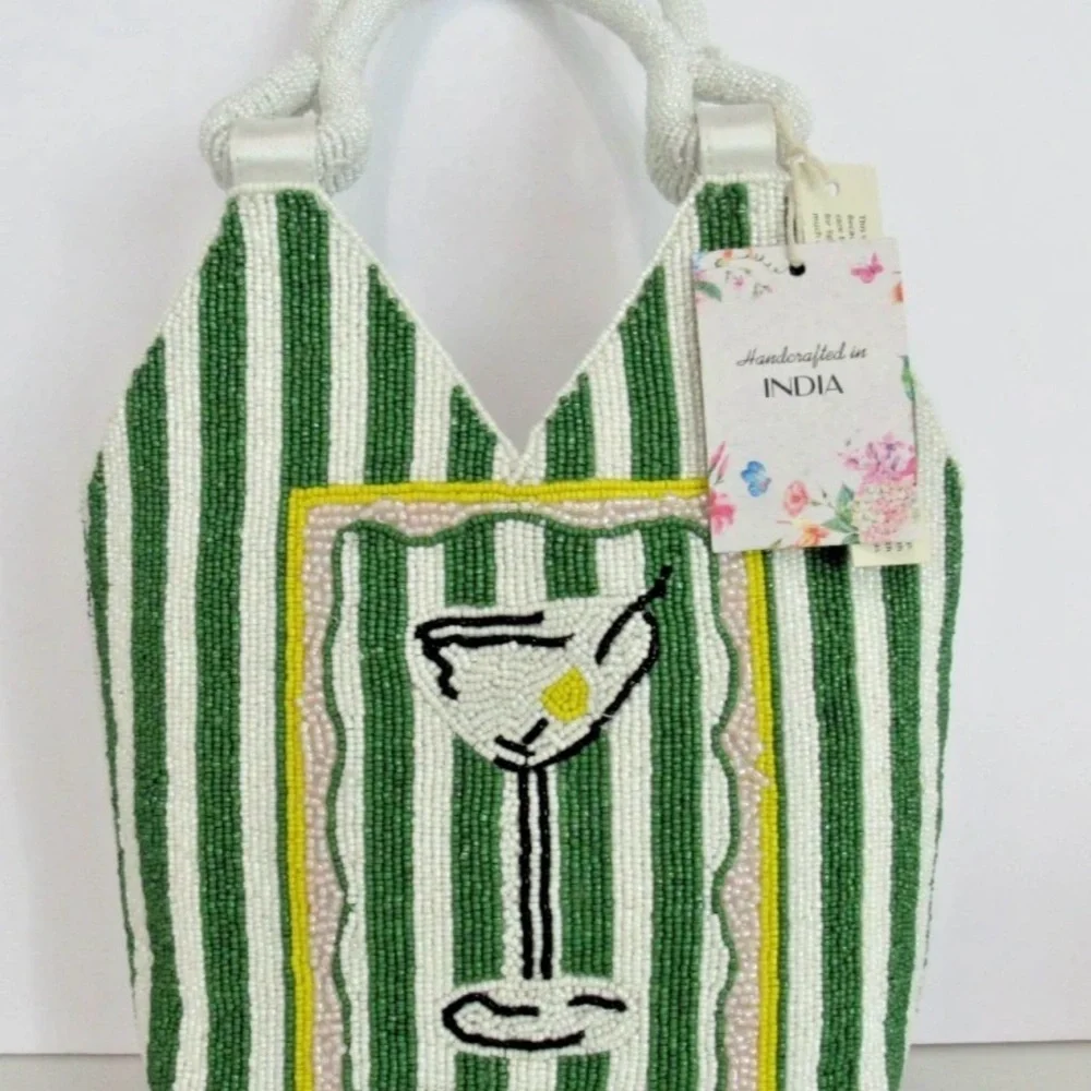 NWT Handcrafted in India Martini Tote with Matching Anthropology Earrings Bundle